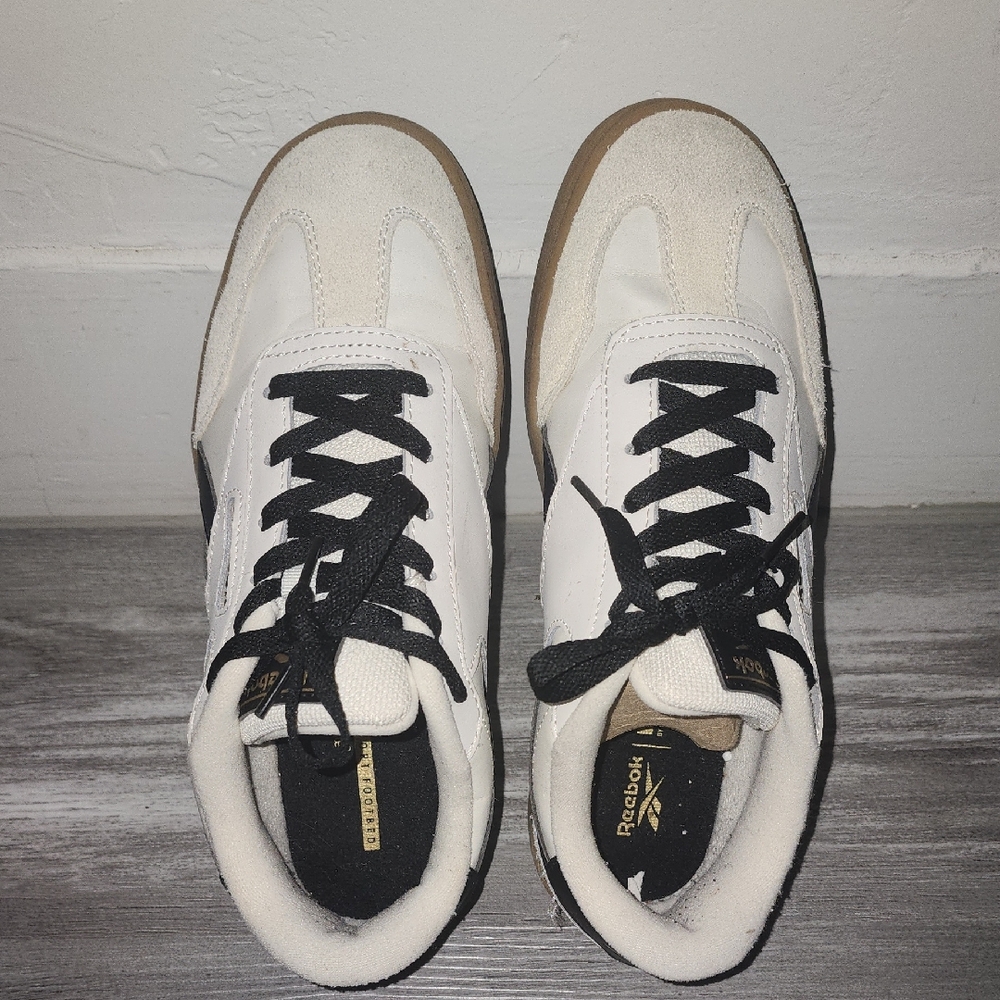 Reebok Men's White and Black Sneakers with Tan Accents